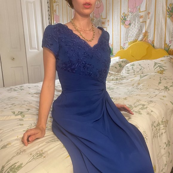 Blue lace greecian bridesmaid formal maxi gown! - Picture 7 of 16